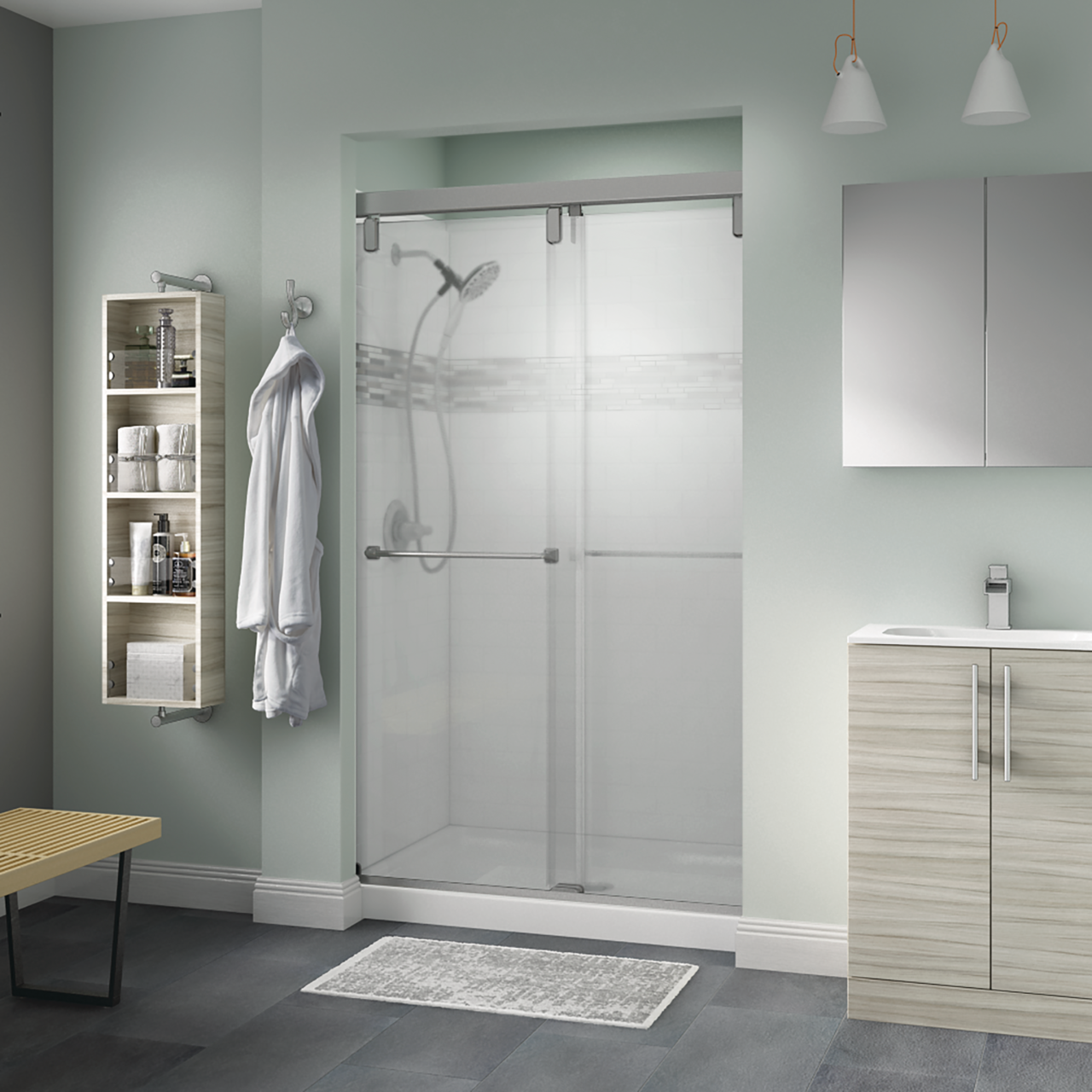 48" Shower / Frosted / Delta Brushed Nickel