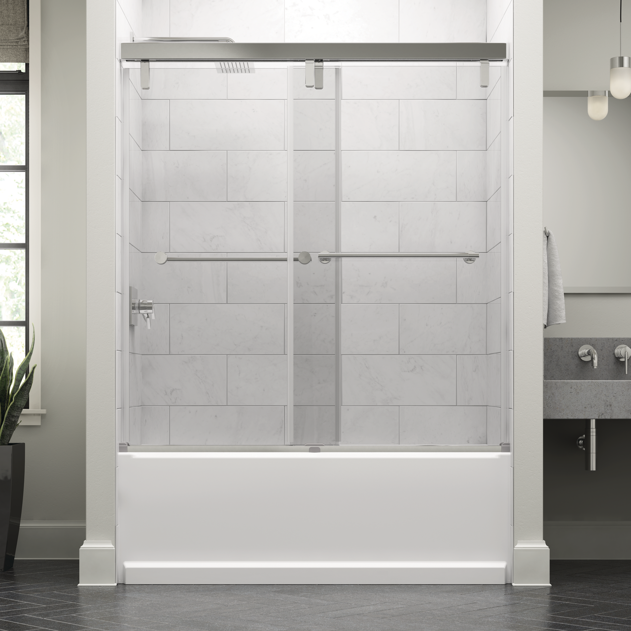60" Bathtub / Clear / Delta Brushed Nickel