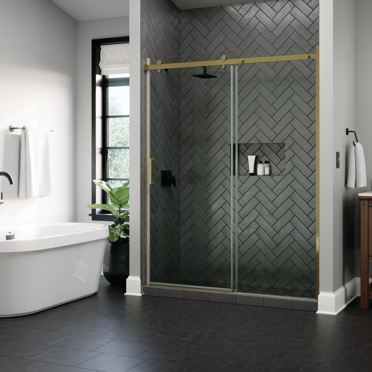 Commix Shower Door in Matte Gold