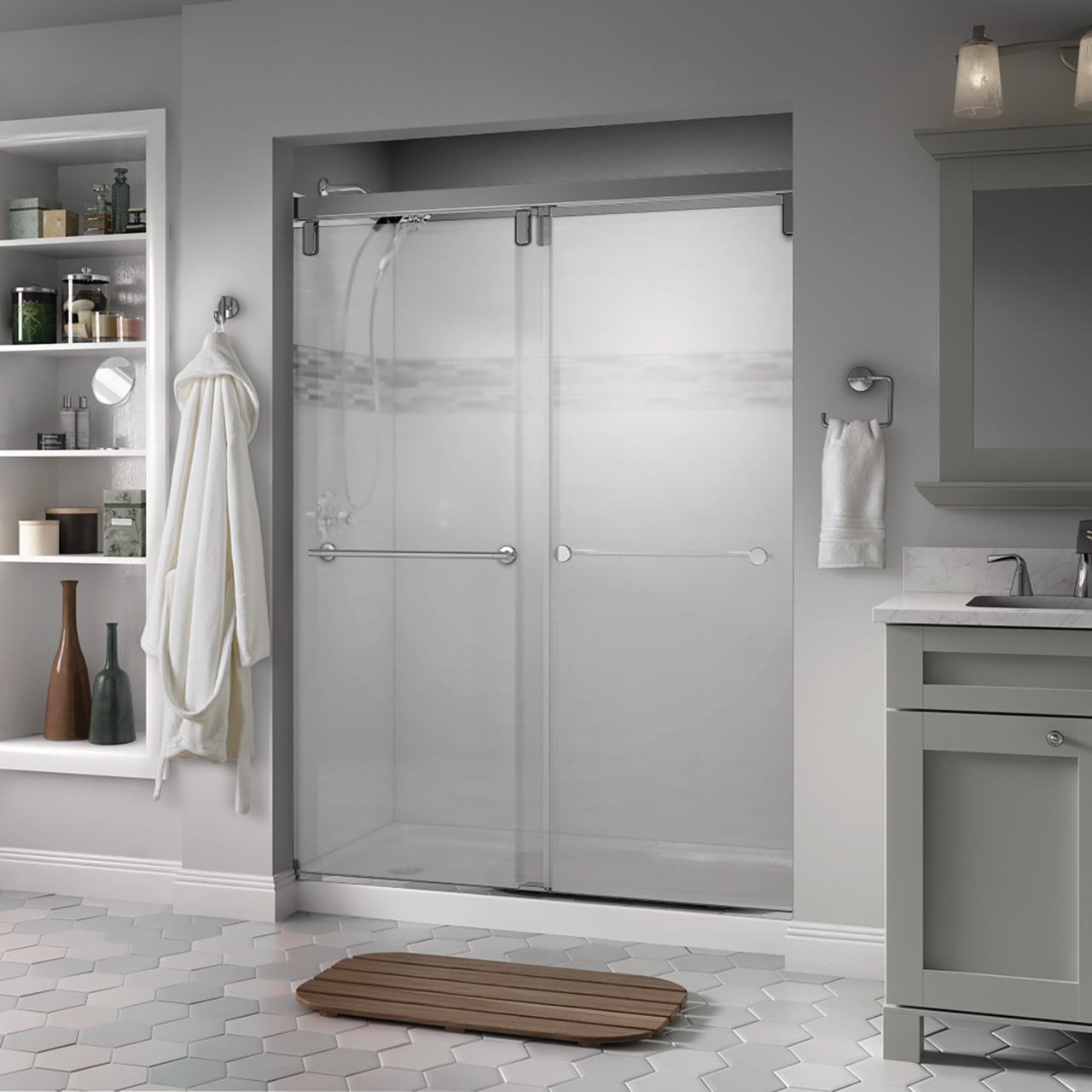 60" Shower / Frosted / Polished Chrome