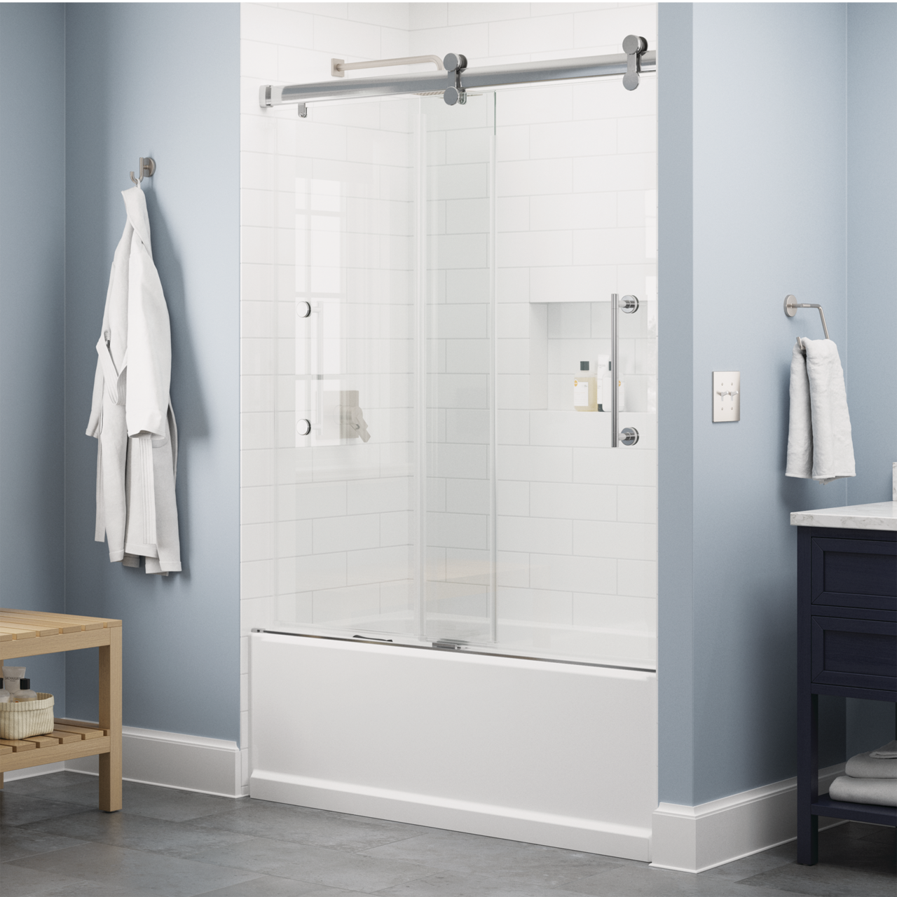 60" Bathtub / Clear / Satin Chrome