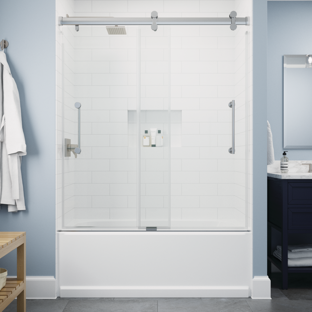 60" Bathtub / Clear / Satin Chrome