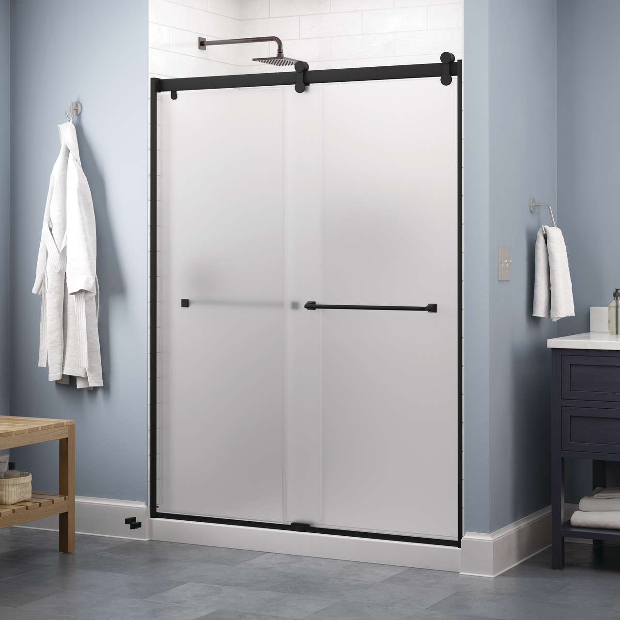 60" Shower / Frosted / Matte Black