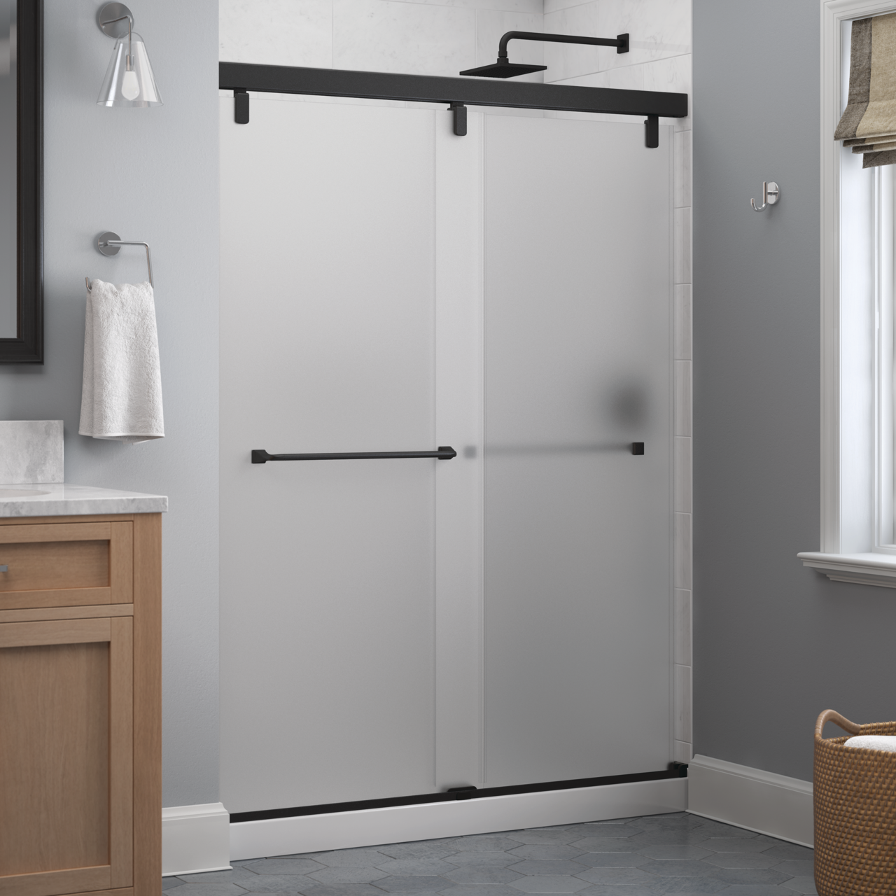 60" Shower / Frosted / Matte Black