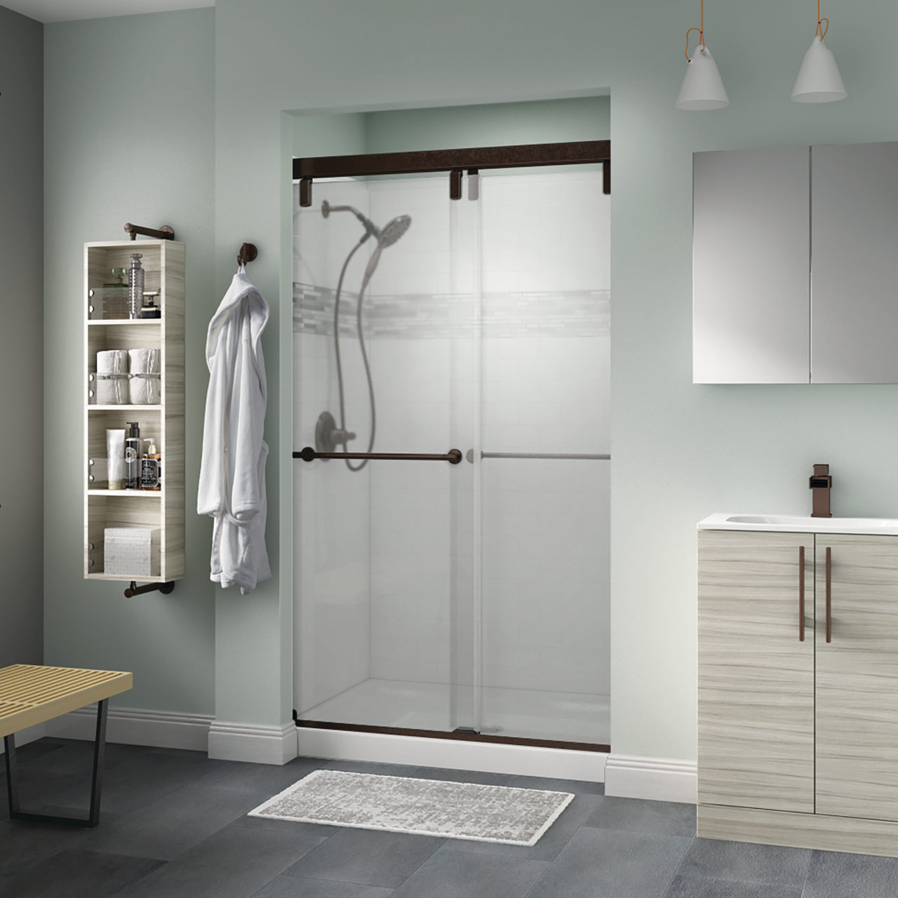 48" Shower / Frosted / Delta Oil Rubbed Bronze