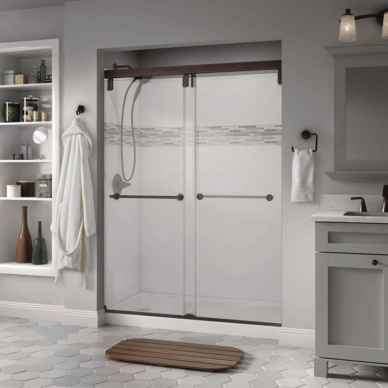 60" Shower / Clear / Delta Oil Rubbed Bronze