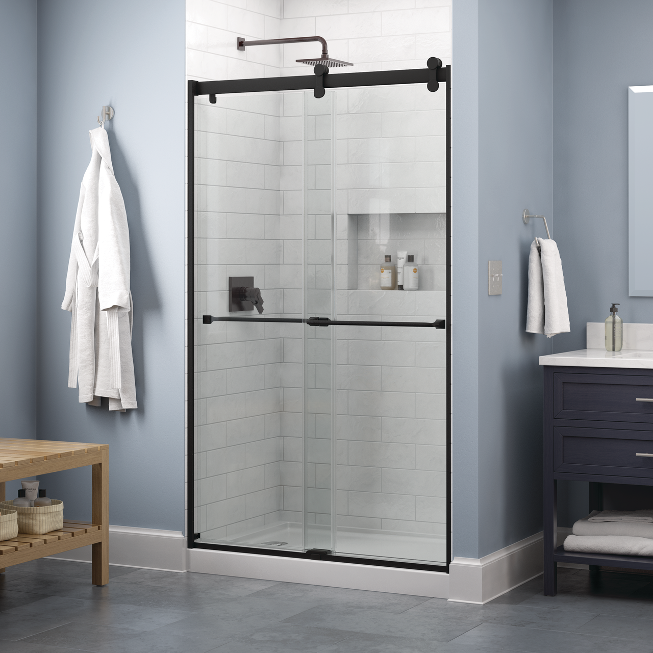48" Shower / Clear / Matte Black