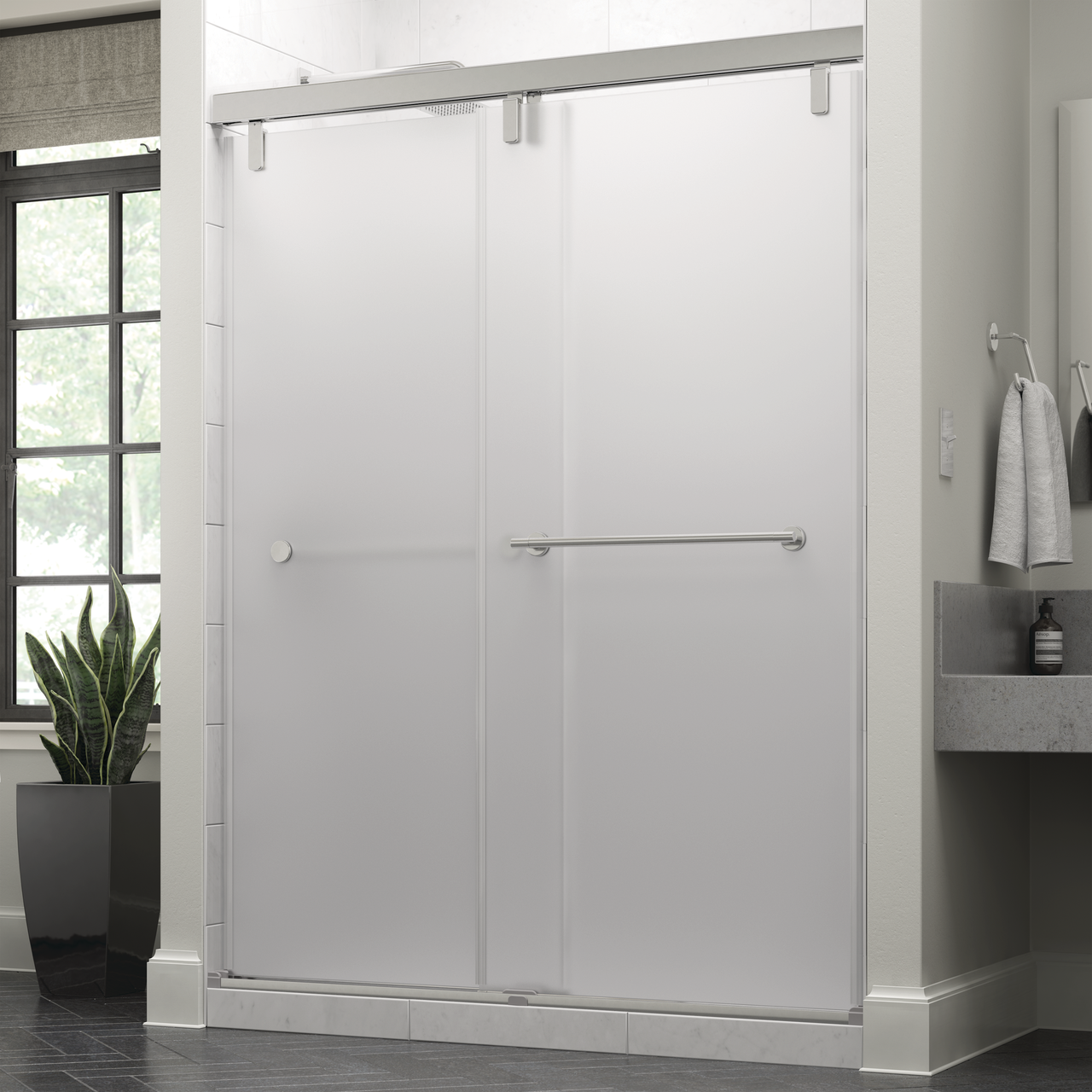 60" Shower / Frosted / Polished Chrome