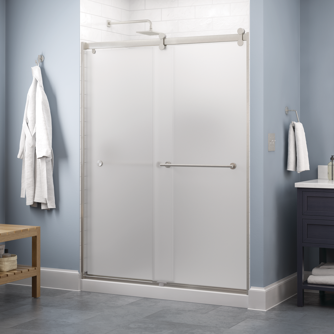 60" Shower / Frosted / Nickel