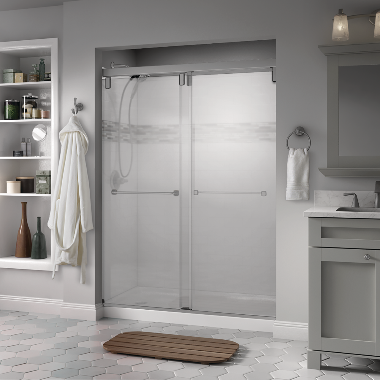 60" Shower / Frosted / Delta Brushed Nickel
