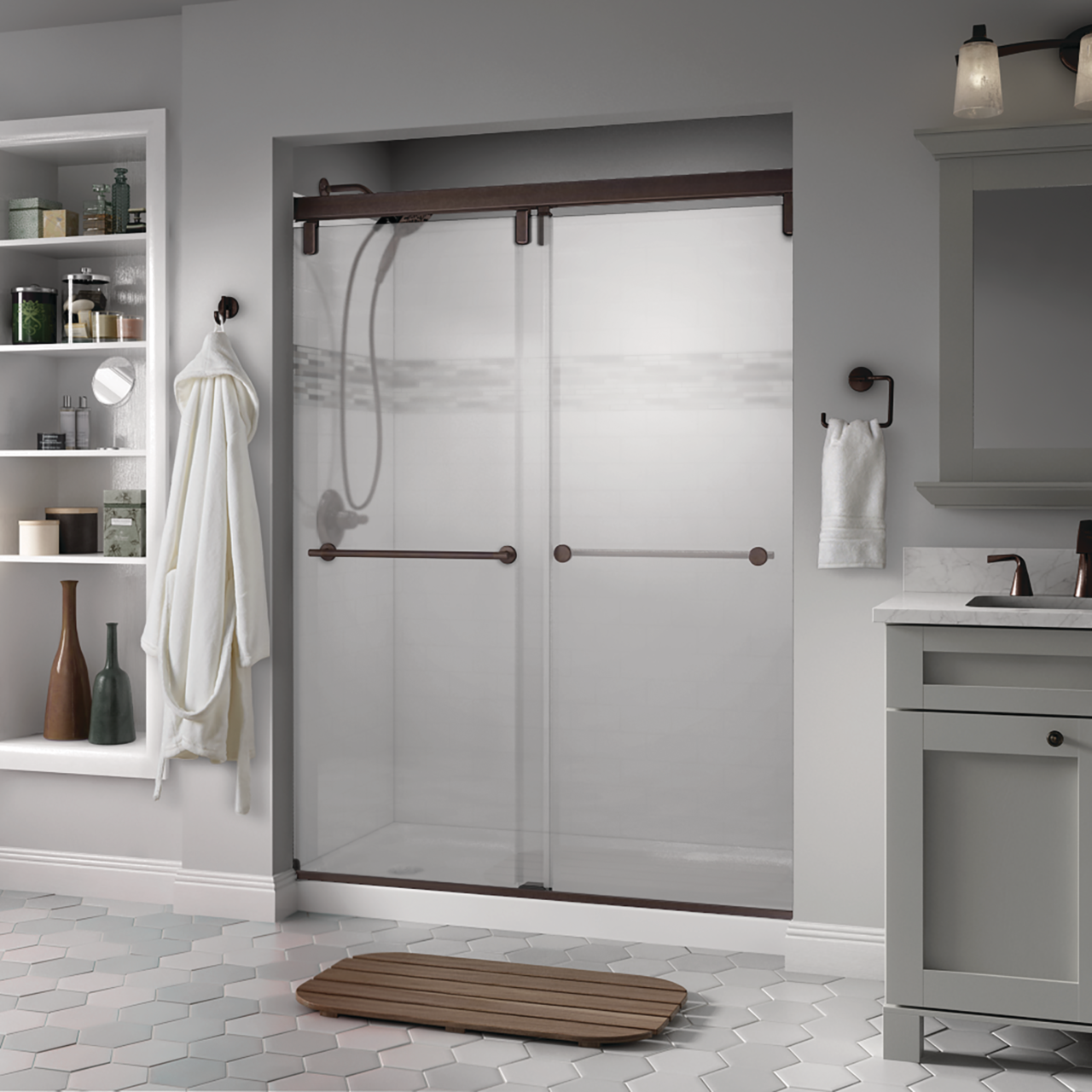 60" Shower / Frosted / Delta Oil Rubbed Bronze