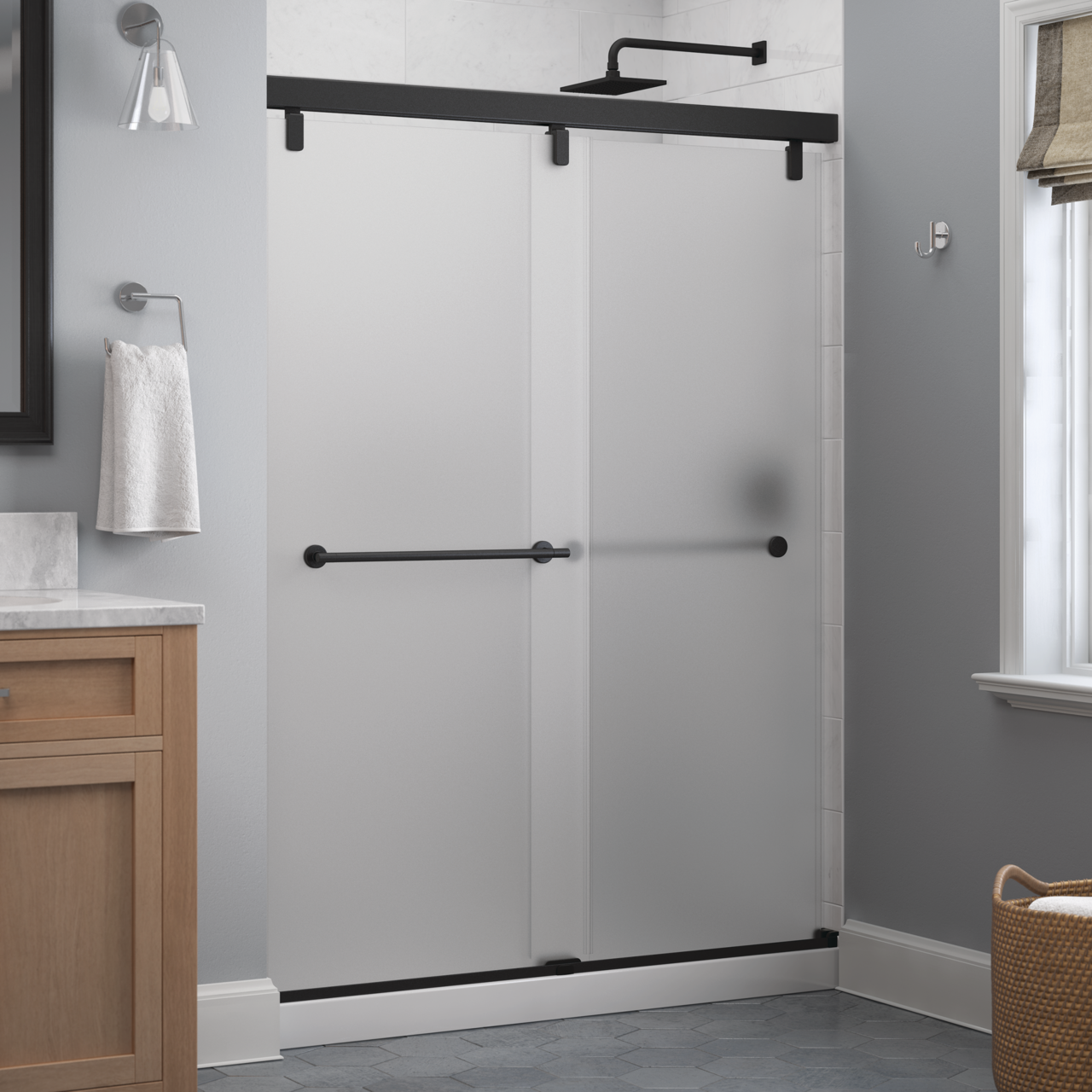 60" Shower / Frosted / Matte Black