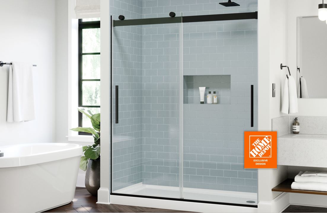 Shower Door with Home Depot logo