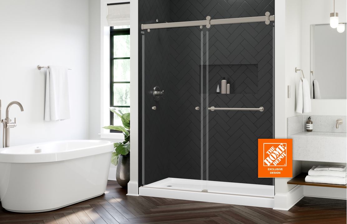 Shower Door with Home Depot Logo