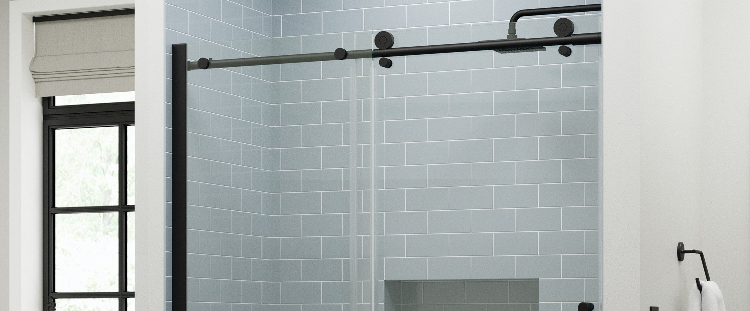Close up of Delta Exuma Shower Door System