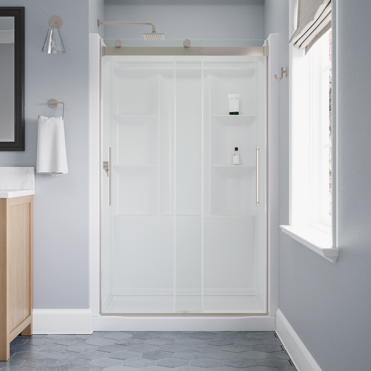 48" Shower / Clear / Shower Door Brushed Nickel