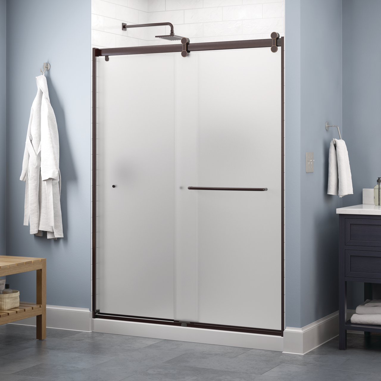 60" Shower / Frosted / Bronze