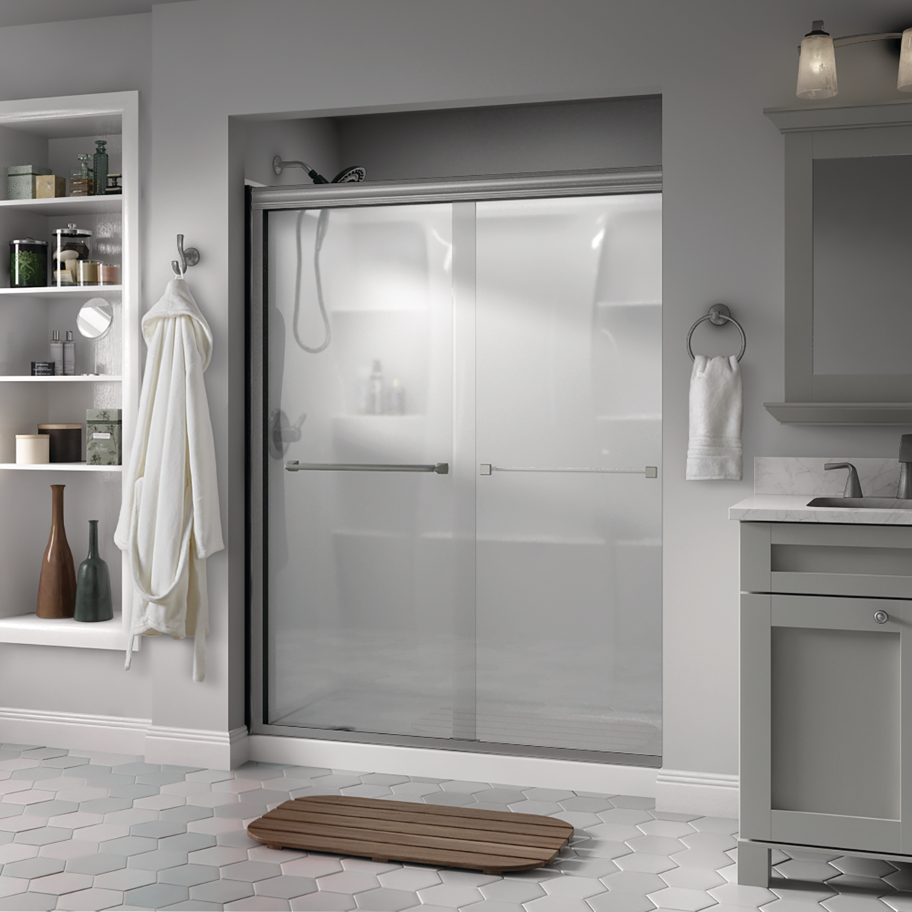 60" Shower / Frosted / Nickel