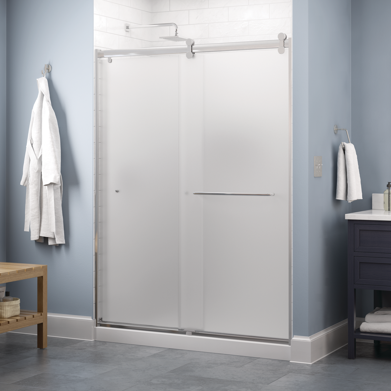 60" Shower / Frosted / Chrome