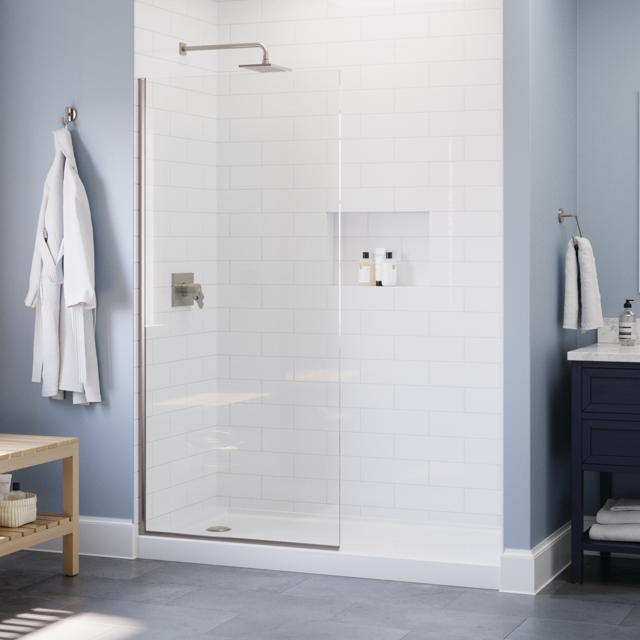 34" Shower / Clear / Delta Brushed Nickel