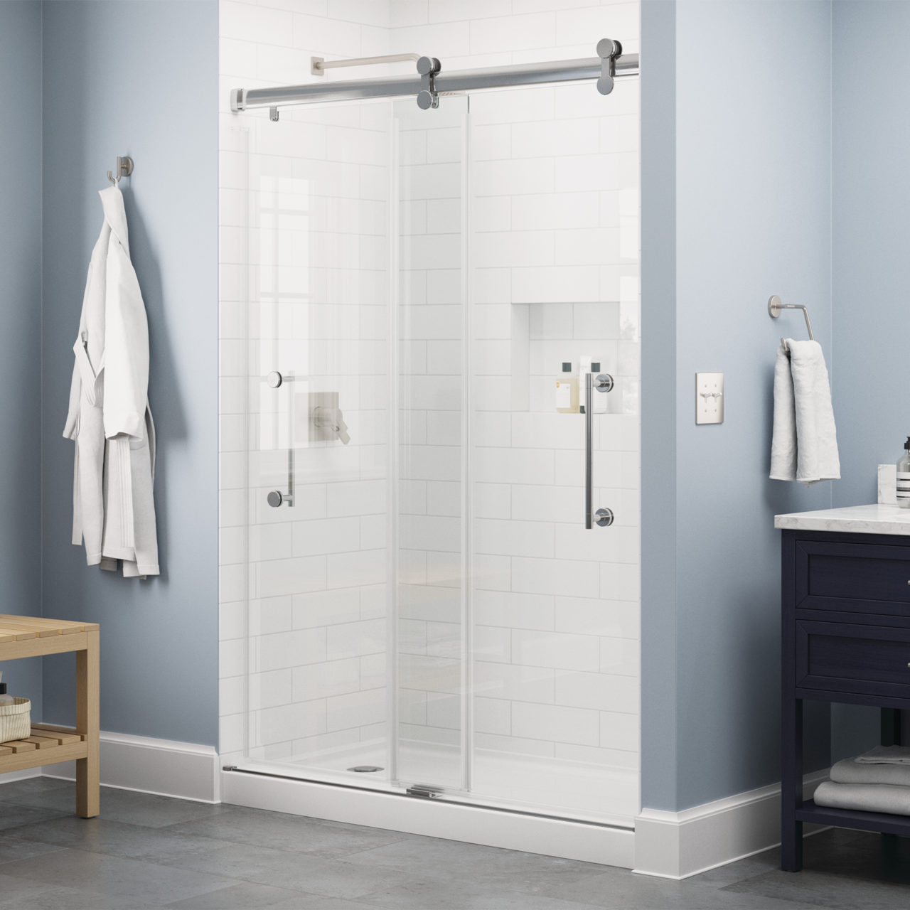 60" Shower / Clear / Satin Chrome