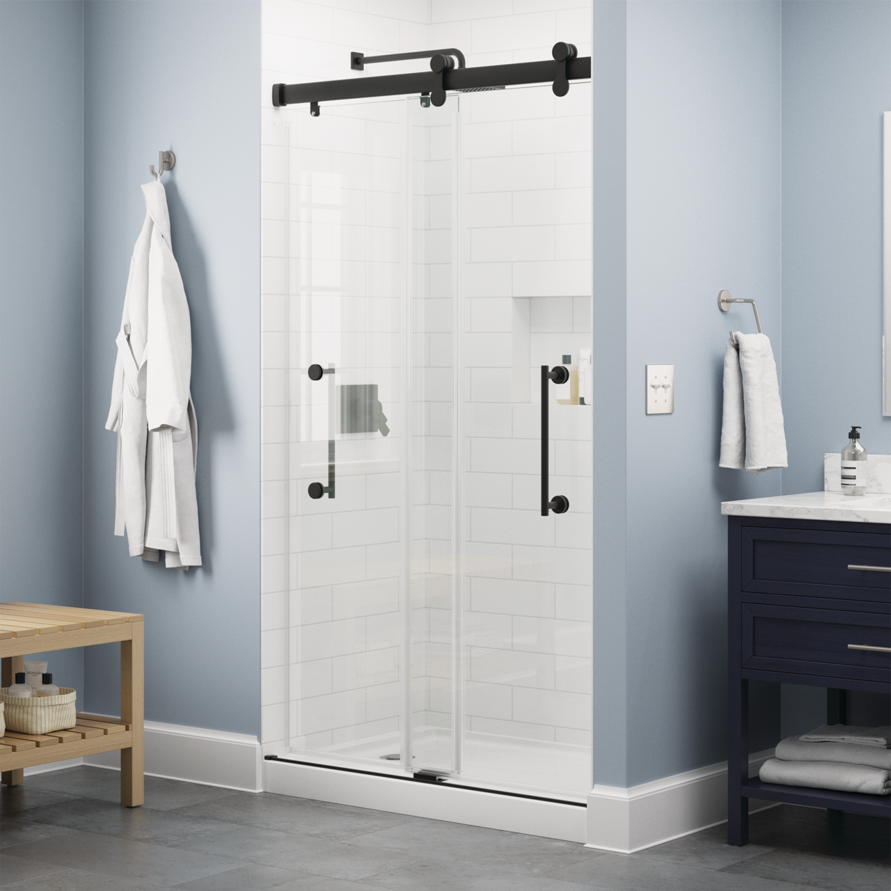 48" Shower / Clear / Matte Black