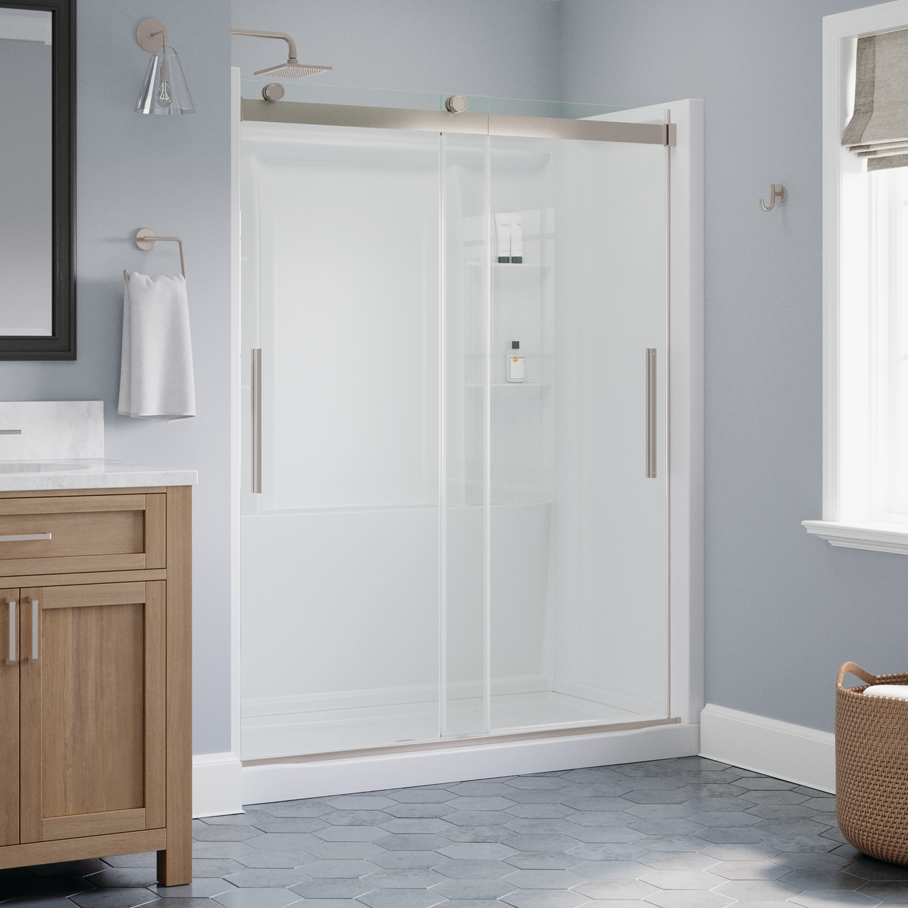 60" Shower / Clear / Shower Door Brushed Nickel