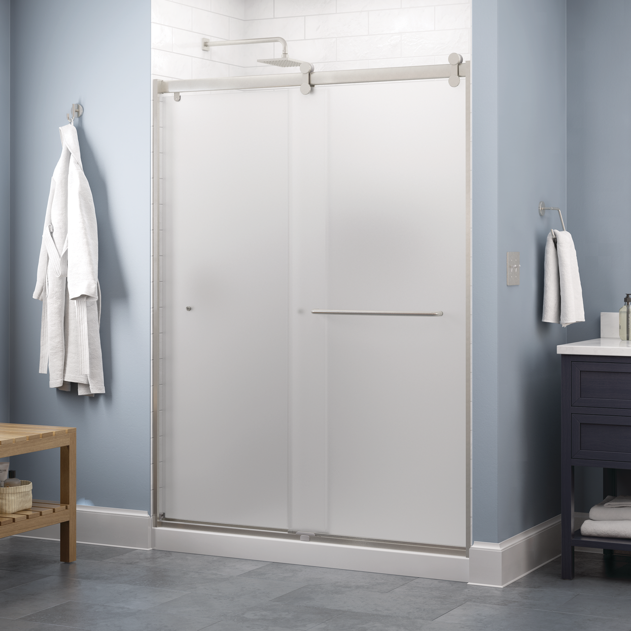 60" Shower / Frosted / Nickel