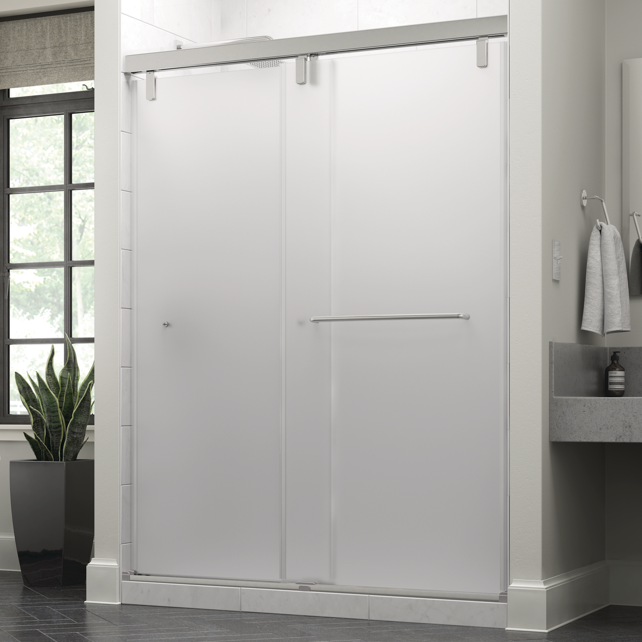 60" Shower / Frosted / Polished Chrome