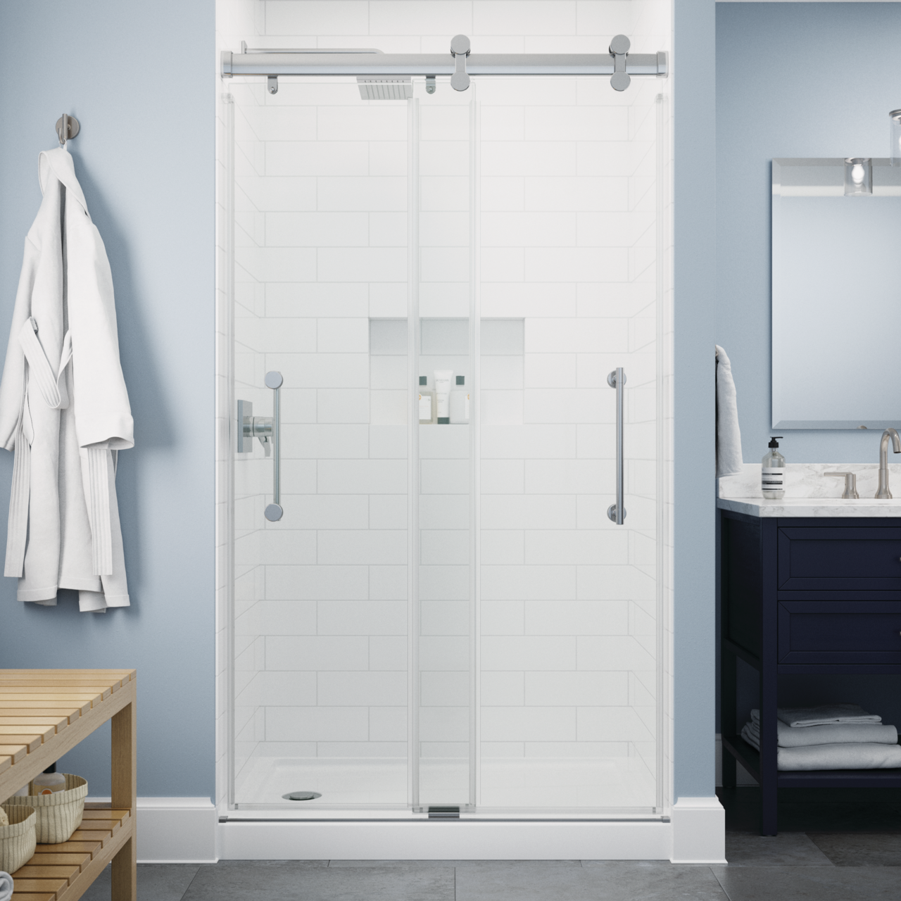 48" Shower / Clear / Satin Chrome