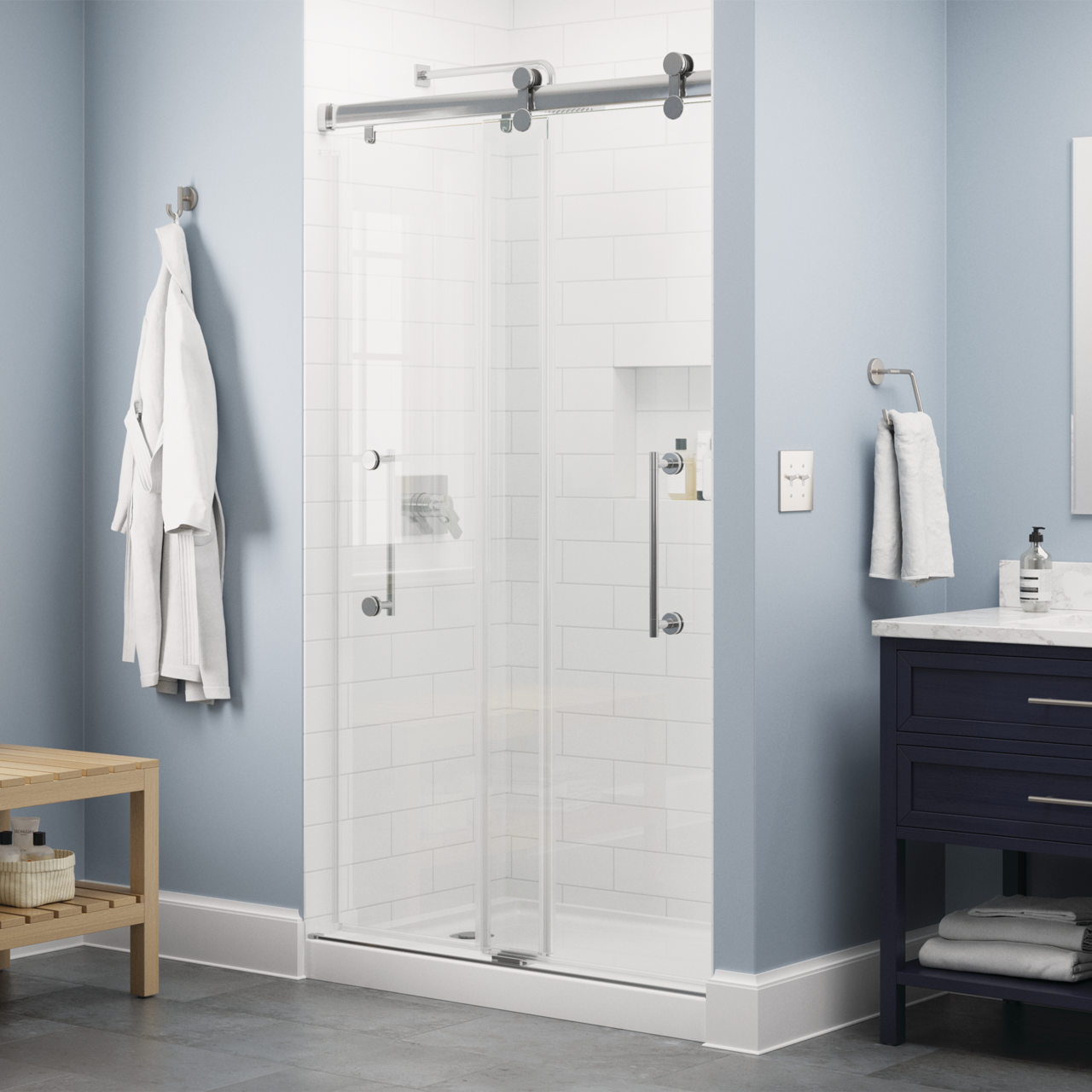 48" Shower / Clear / Satin Chrome