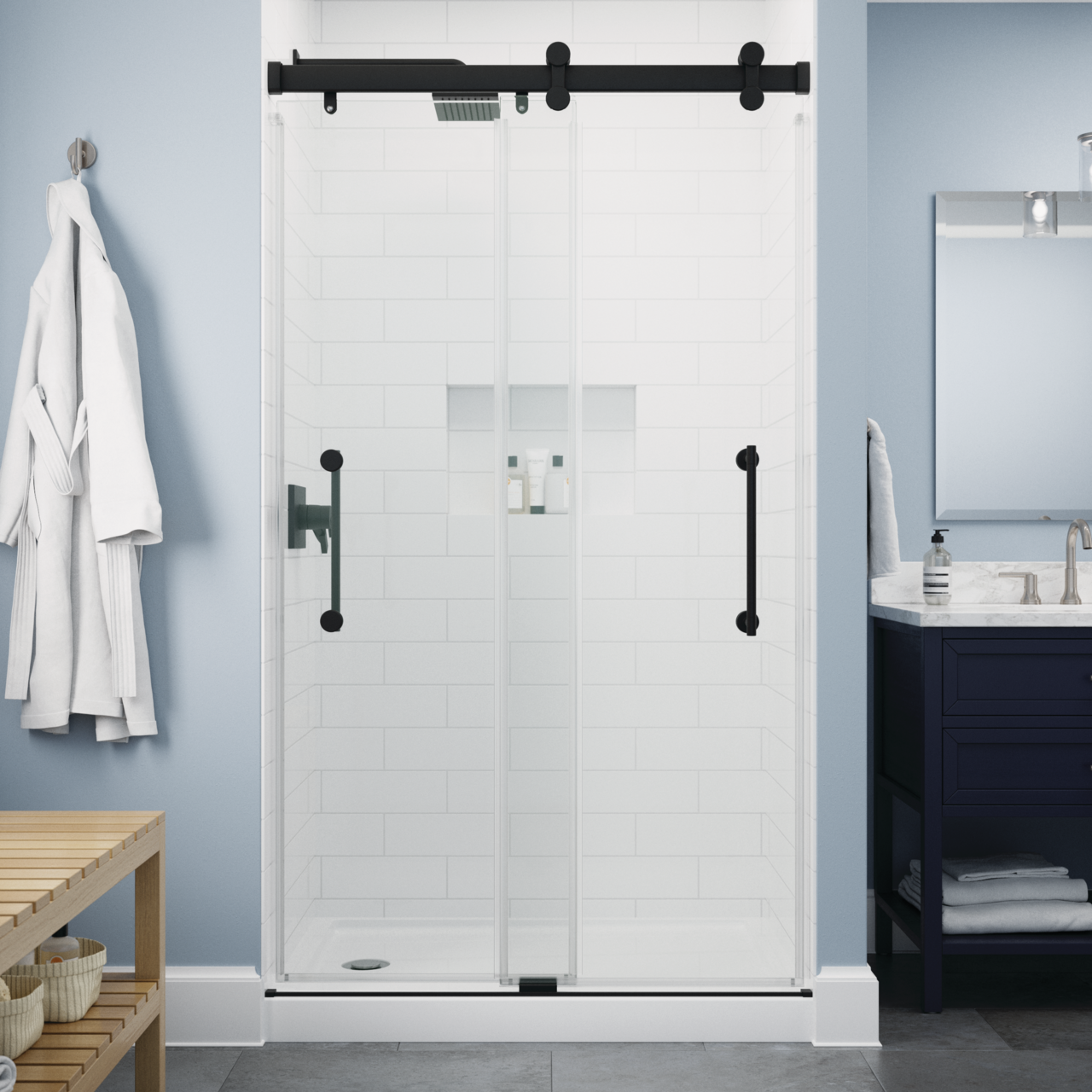 48" Shower / Clear / Matte Black