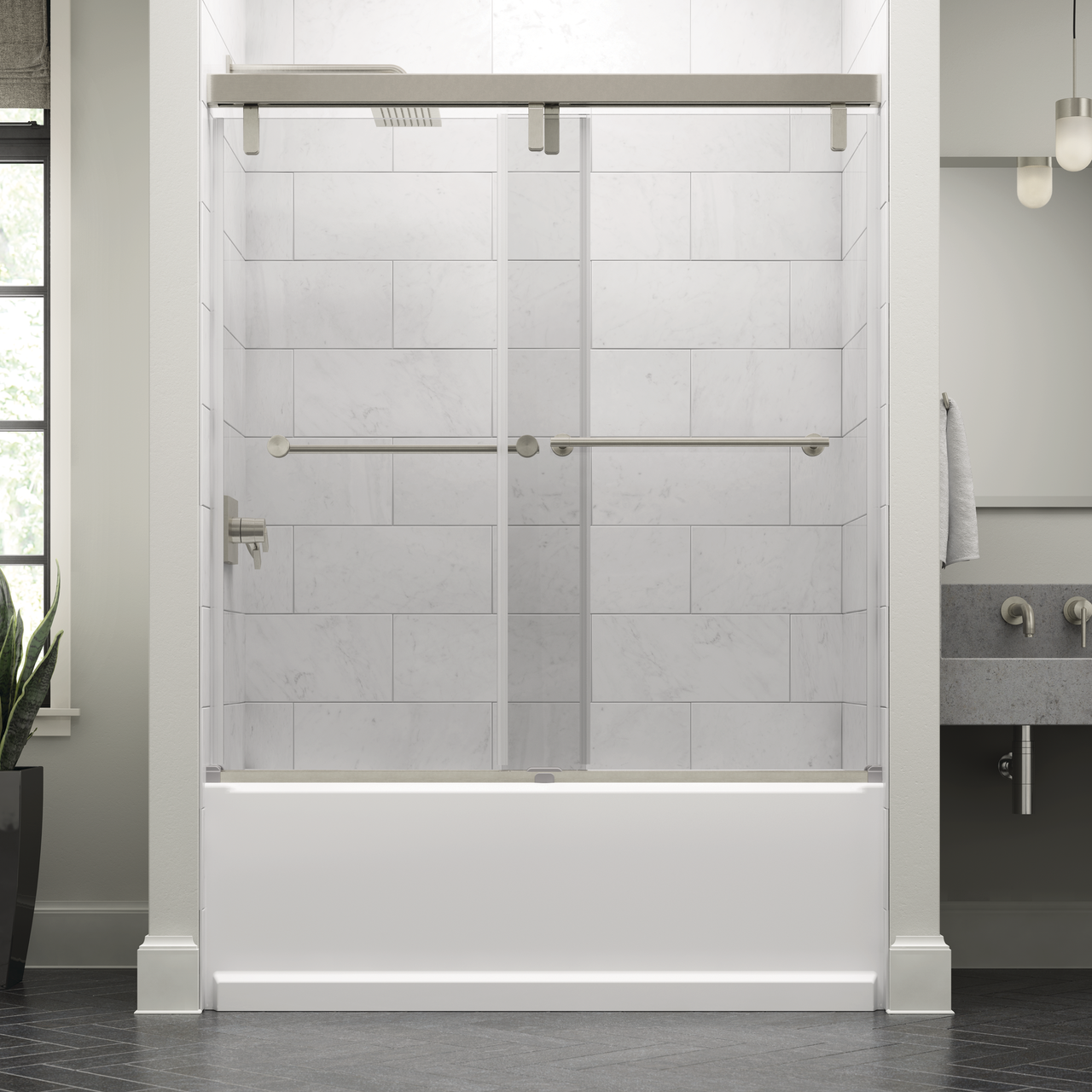 60" Bathtub / Clear / Delta Brushed Nickel