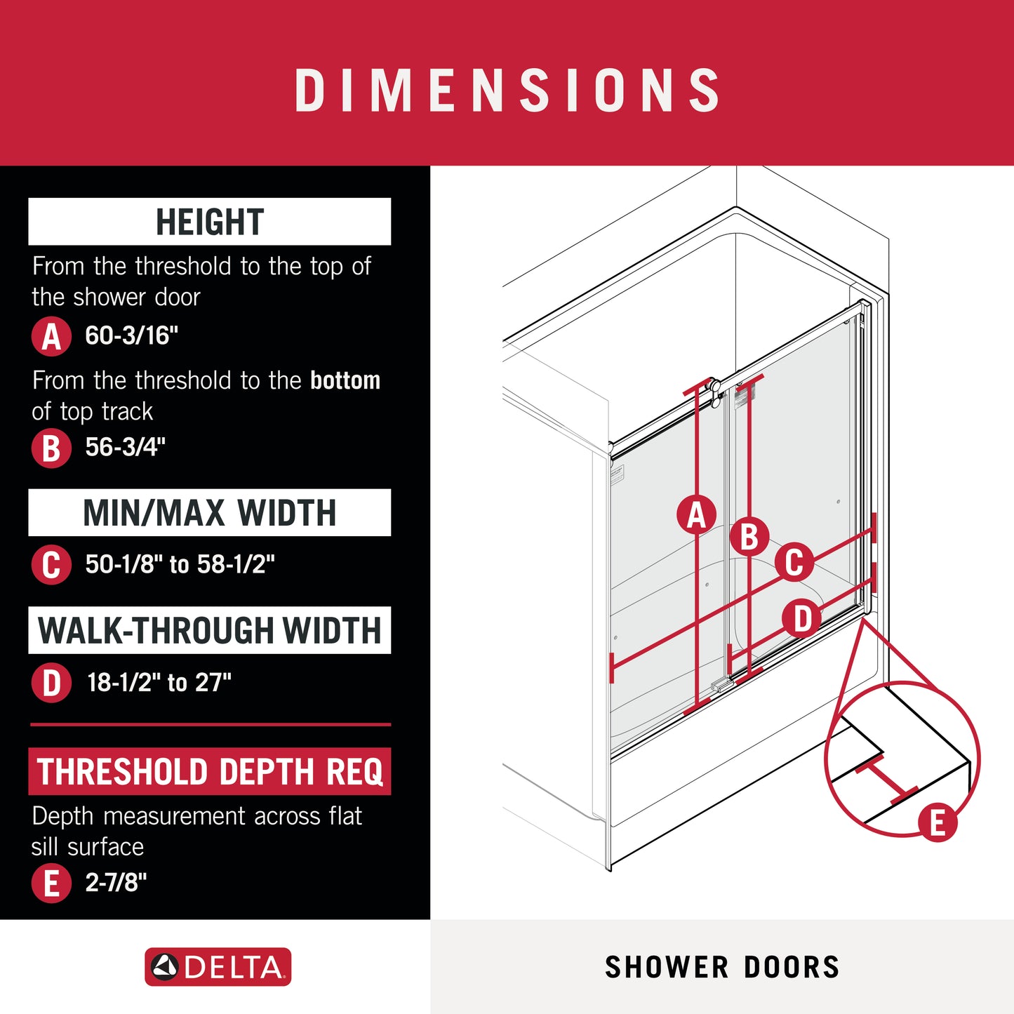 Contemporary 6mm Bathtub Door with Everly Handle