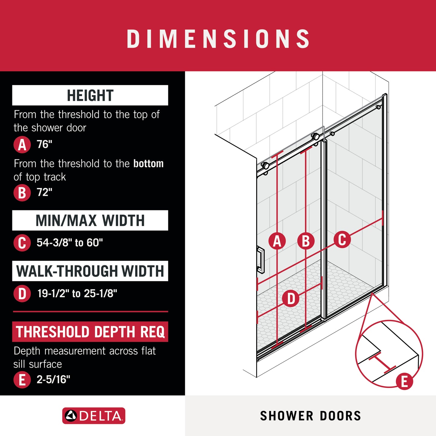 60" Shower / Clear / Delta Brushed Nickel