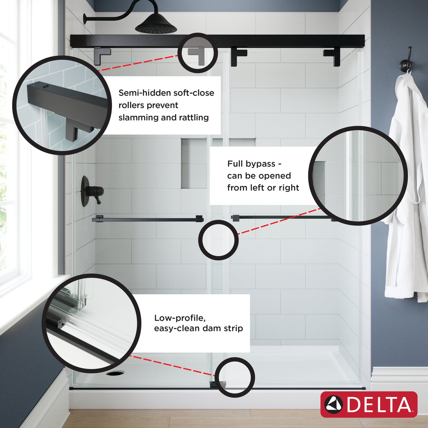 Kesara 8mm Bathtub Door with Delmore Handle