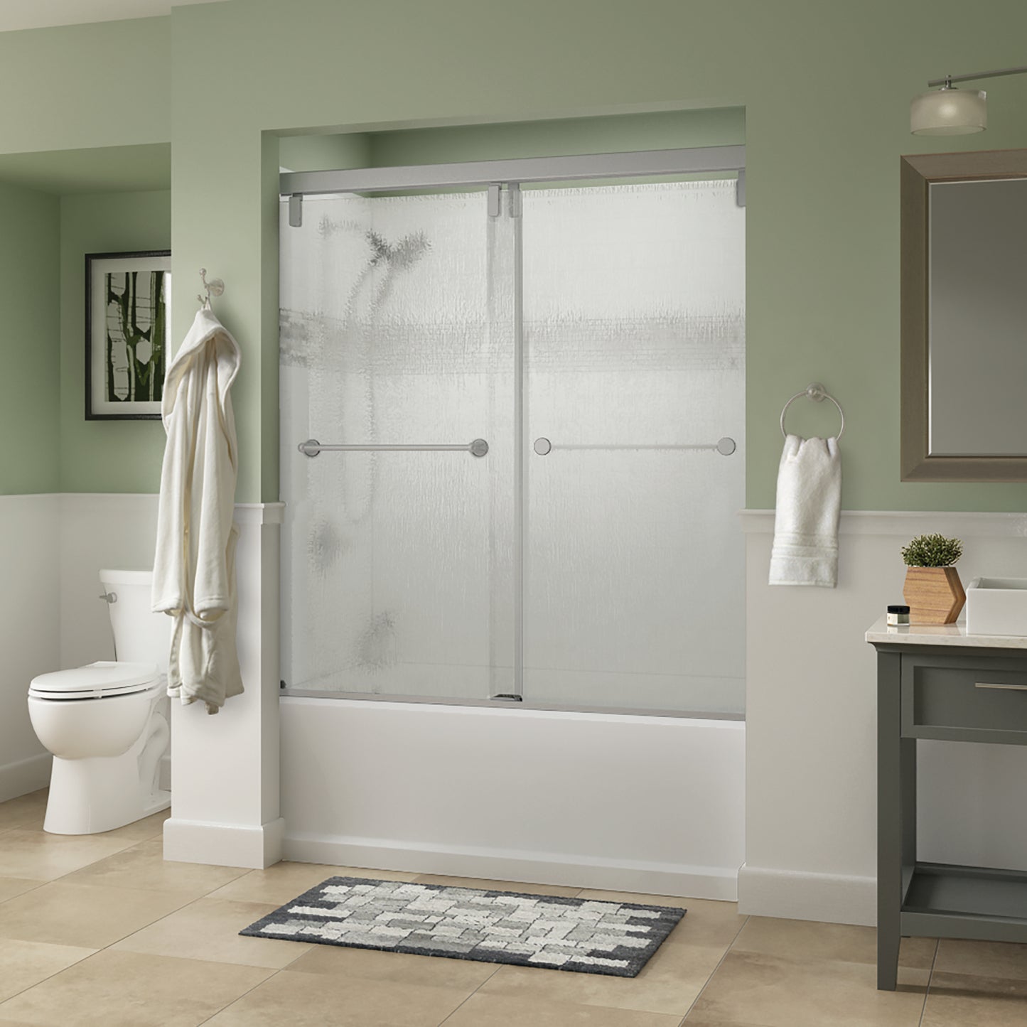 60" Bathtub / Rain / Delta Brushed Nickel