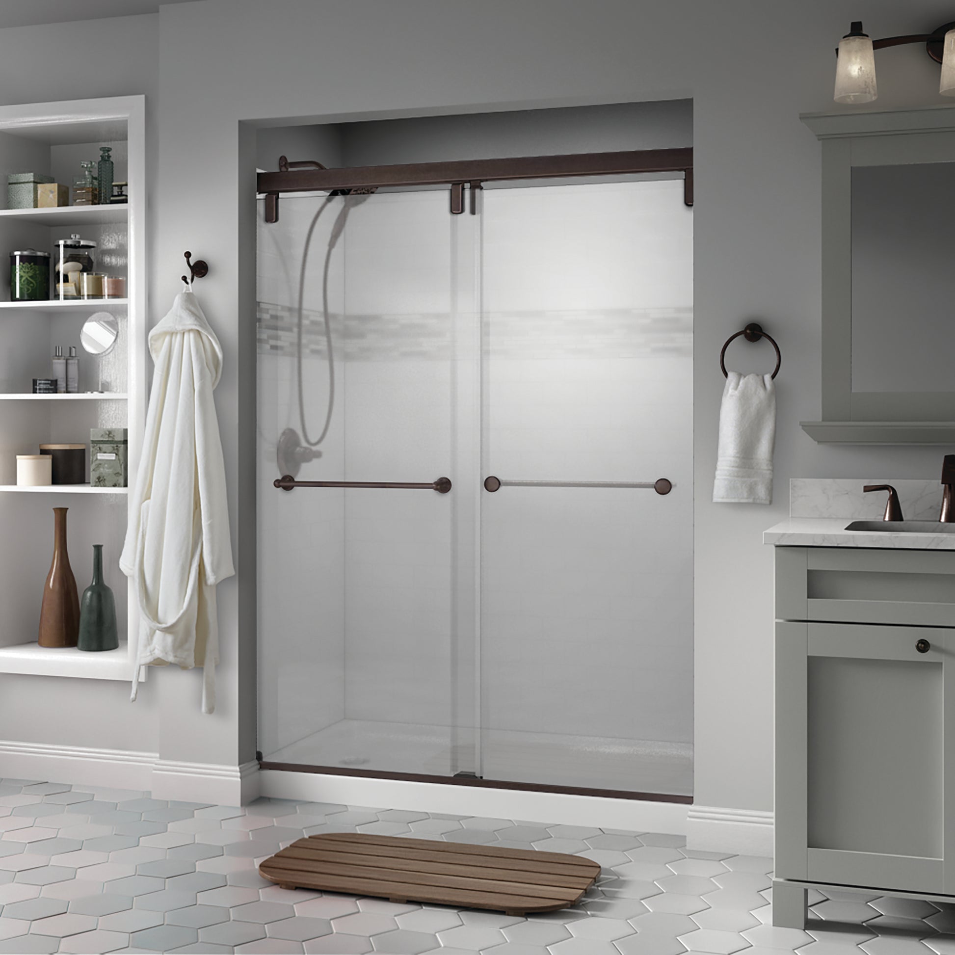 60" Shower / Frosted / Delta Oil Rubbed Bronze