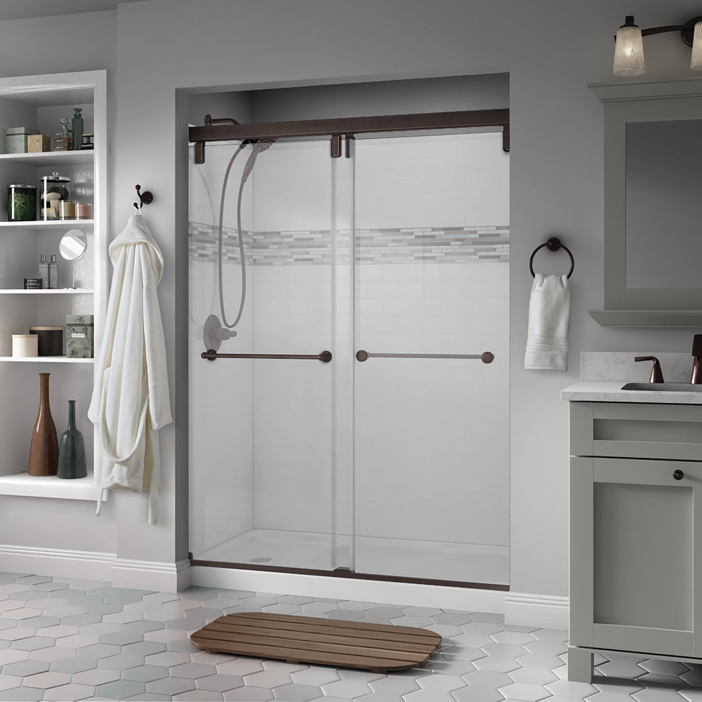 60" Shower / Clear / Delta Oil Rubbed Bronze