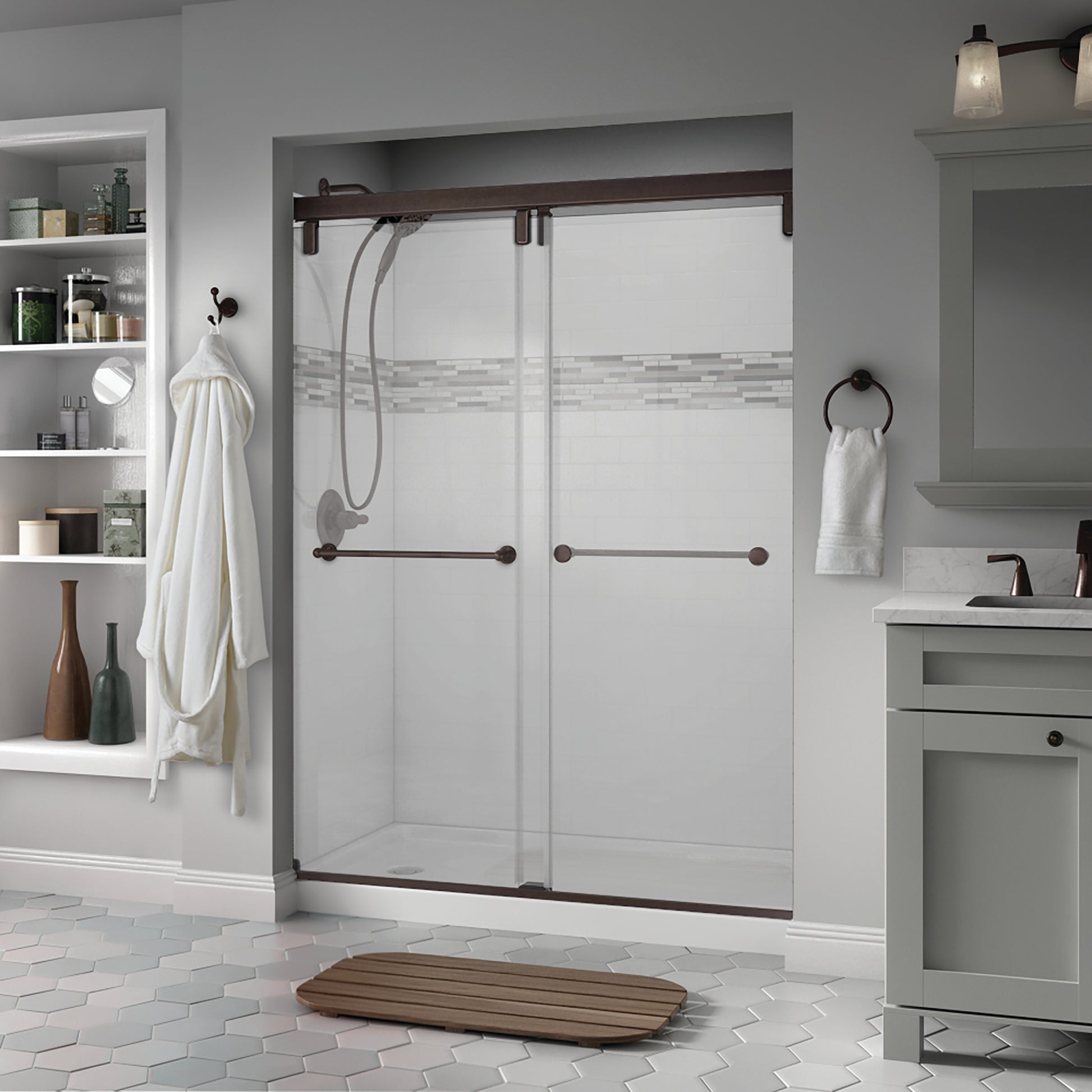 60" Shower / Clear / Delta Oil Rubbed Bronze