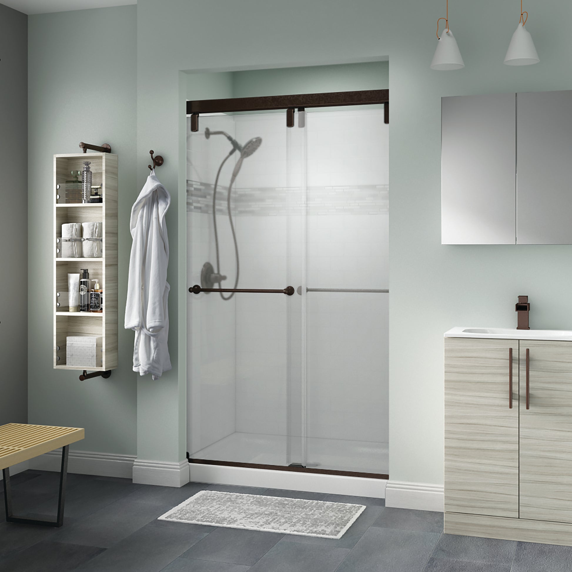 48" Shower / Frosted / Delta Oil Rubbed Bronze