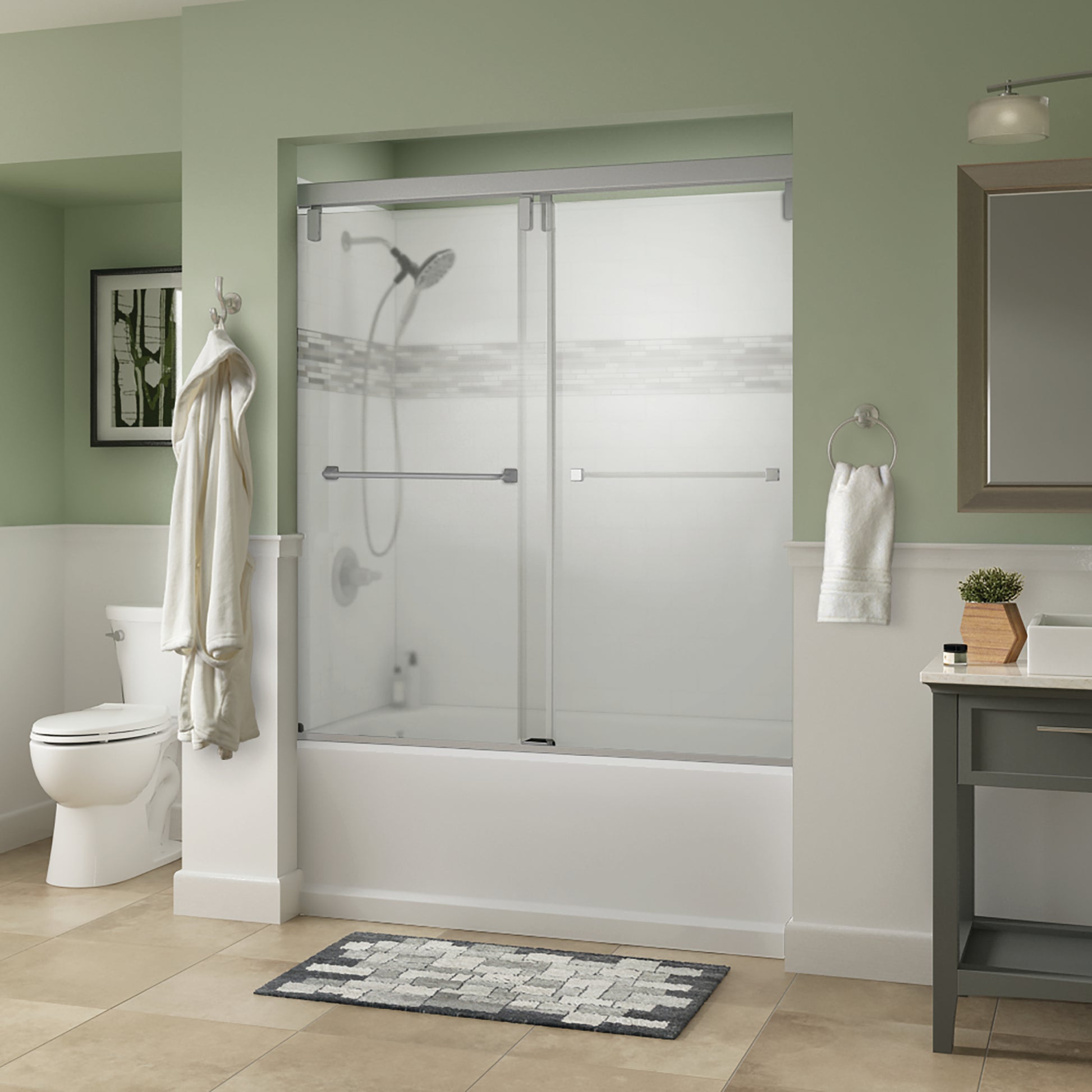 60" Bathtub / Frosted / Delta Brushed Nickel