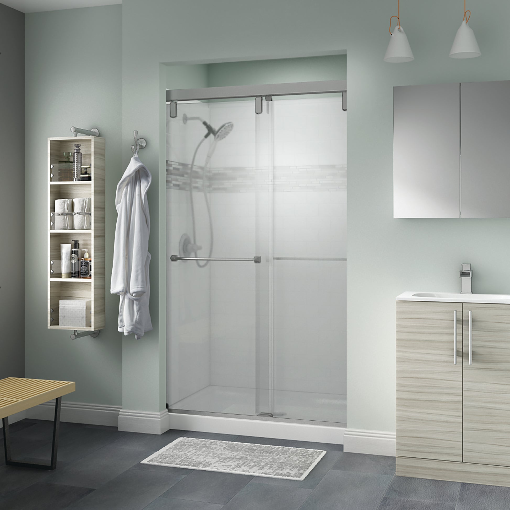 48" Shower / Frosted / Delta Brushed Nickel