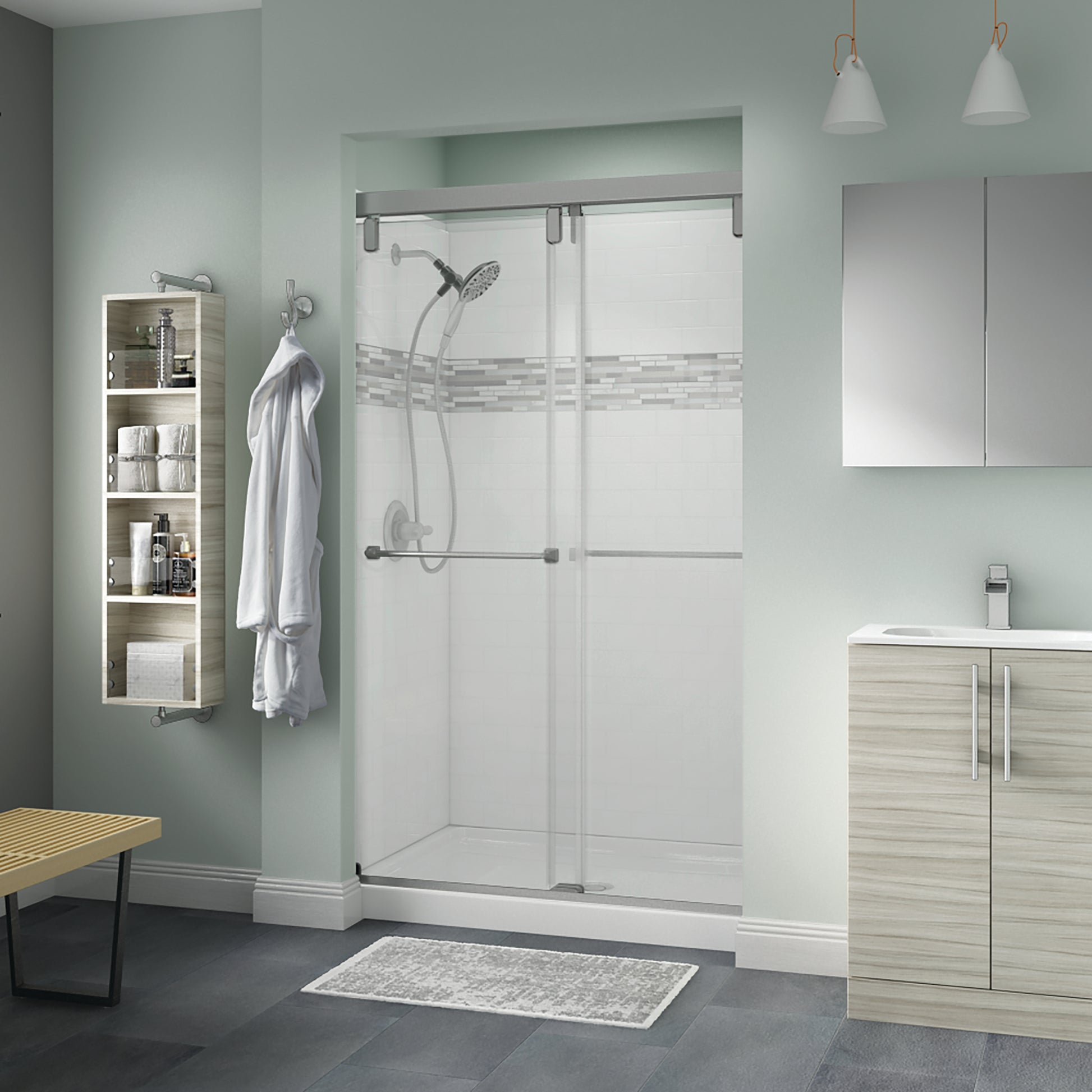 48" Shower / Clear / Delta Brushed Nickel