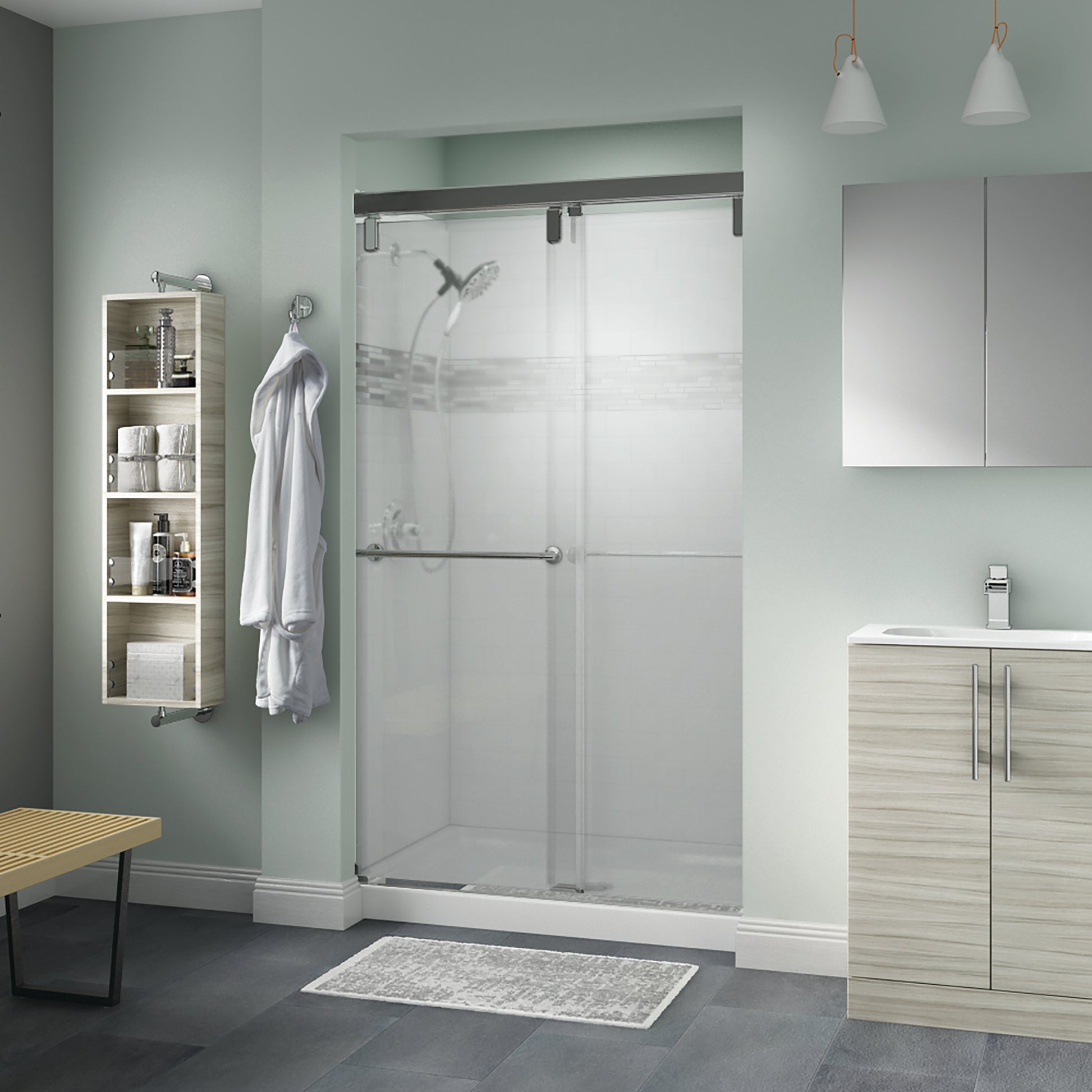 48" Shower / Frosted / Polished Chrome