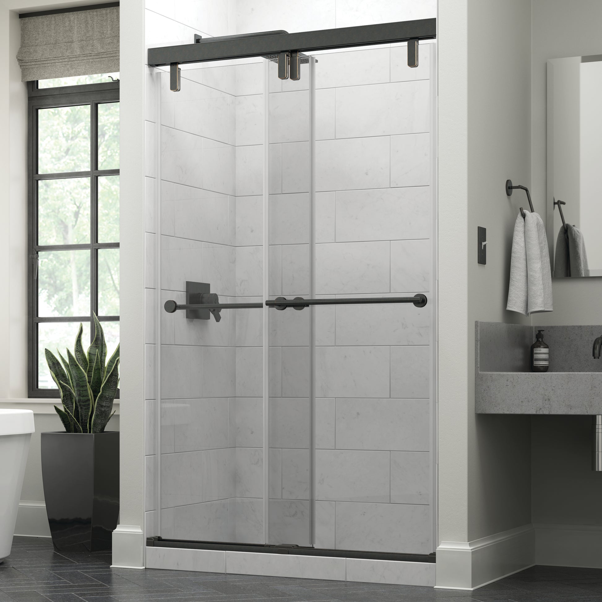 48" Shower / Clear / Delta Oil Rubbed Bronze
