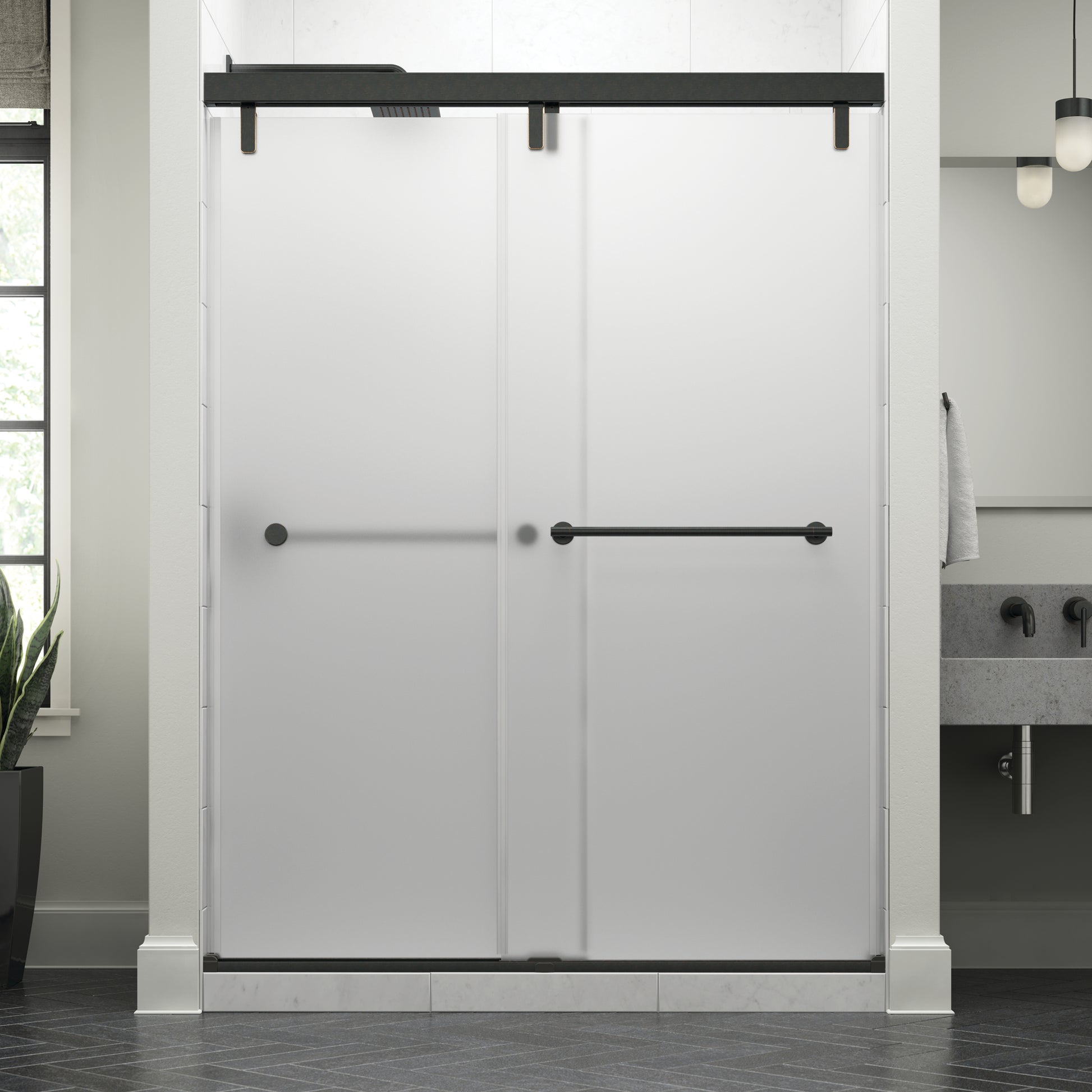 60" Shower / Frosted / Delta Oil Rubbed Bronze