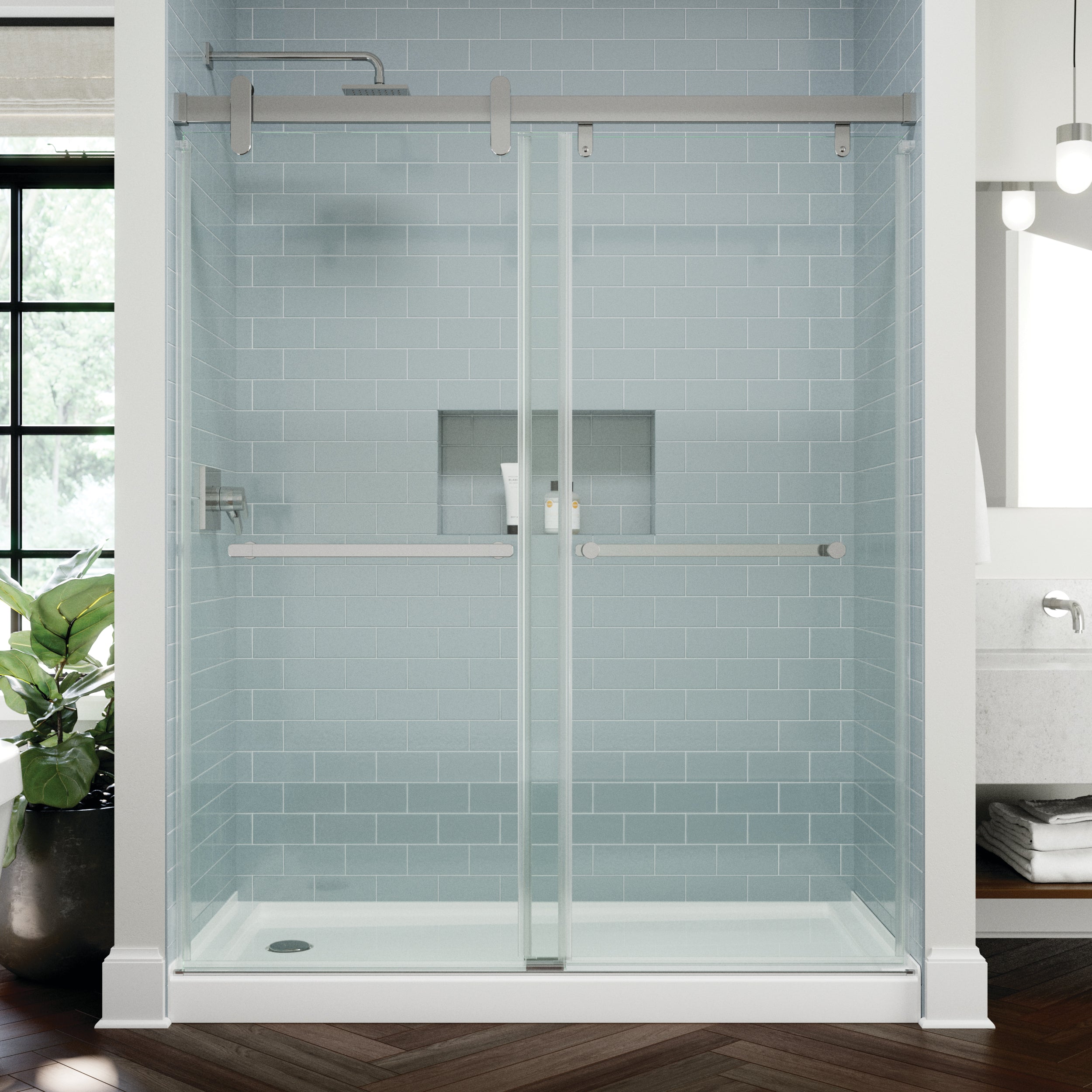 ラドンナ DP01-65-WH Cabot 8mm Shower Door with Lathan Handle