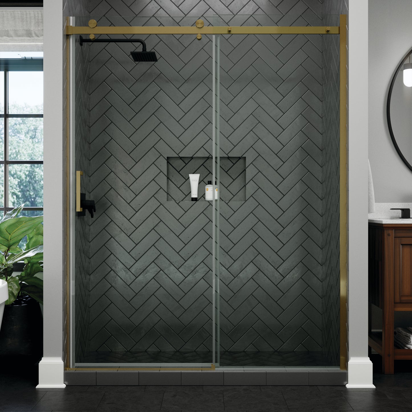 60" Shower / Clear / Brushed Gold
